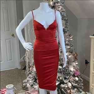 Red satin midi dress! Only wore once!